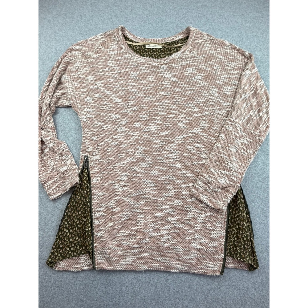 Comme Toi Peach Space Dye Knit Top Floral Side Zippers Medium